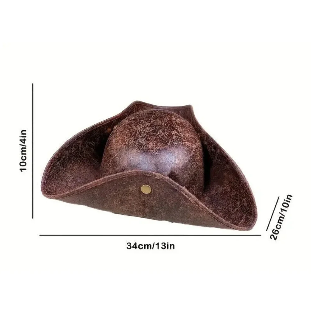 PIRATE HAT Faux Brown Leather Tricorn Costume Theater Parties Cosplay Adult Size